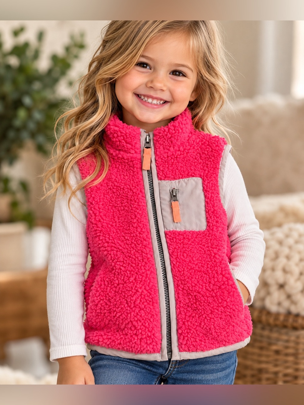 Carter’s 3T Pink Sherpa Fleece Vest Toddler Peppermint Princess Cozy